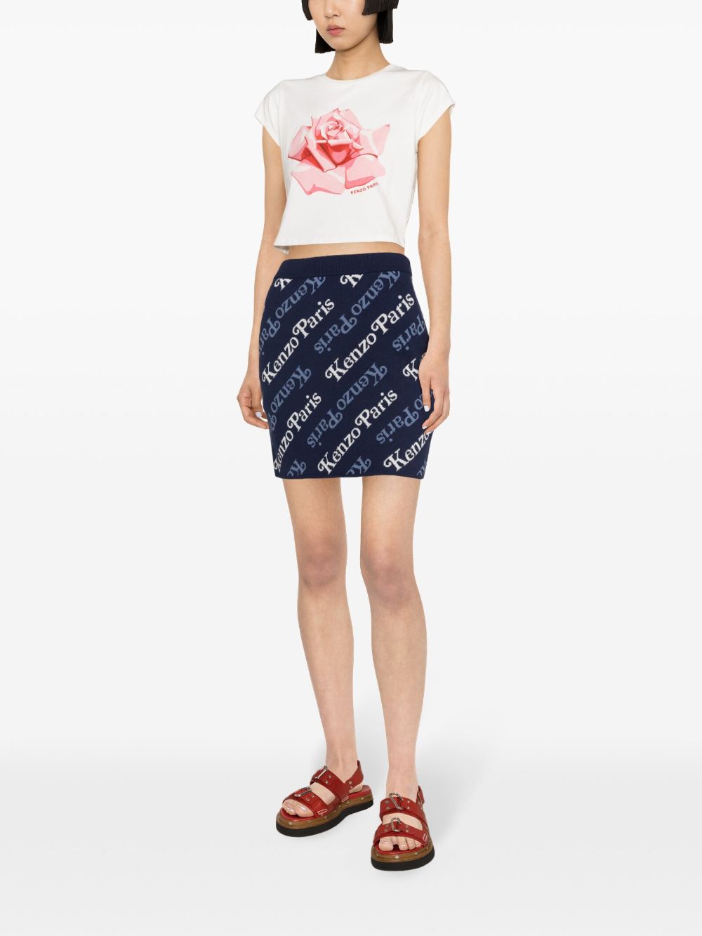 Shop Kenzo Verdy Logo-intarsia Miniskirt In Blue