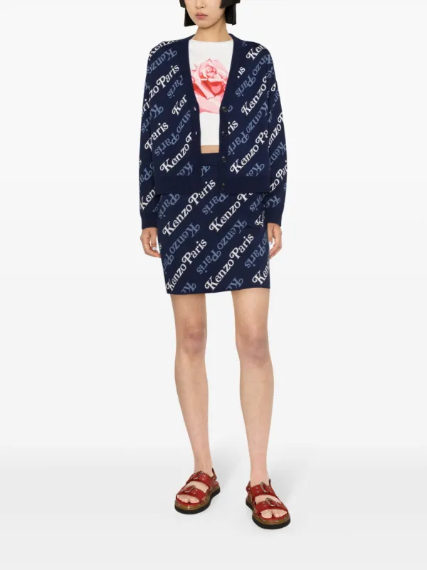 ミニスカート KENZO KENZO BY VERDY COTTON AND WOOL LOGOED SKIRT Kenzo Verdy logo-intarsia Miniskirt | Blue | FARFETCH