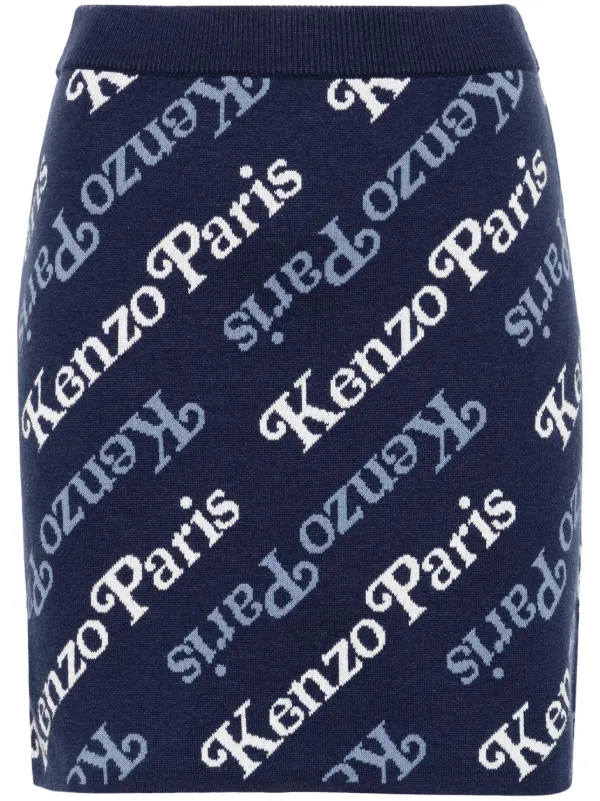 ミニスカート KENZO KENZO BY VERDY COTTON AND WOOL LOGOED SKIRT Kenzo Verdy logo-intarsia Miniskirt | Blue | FARFETCH