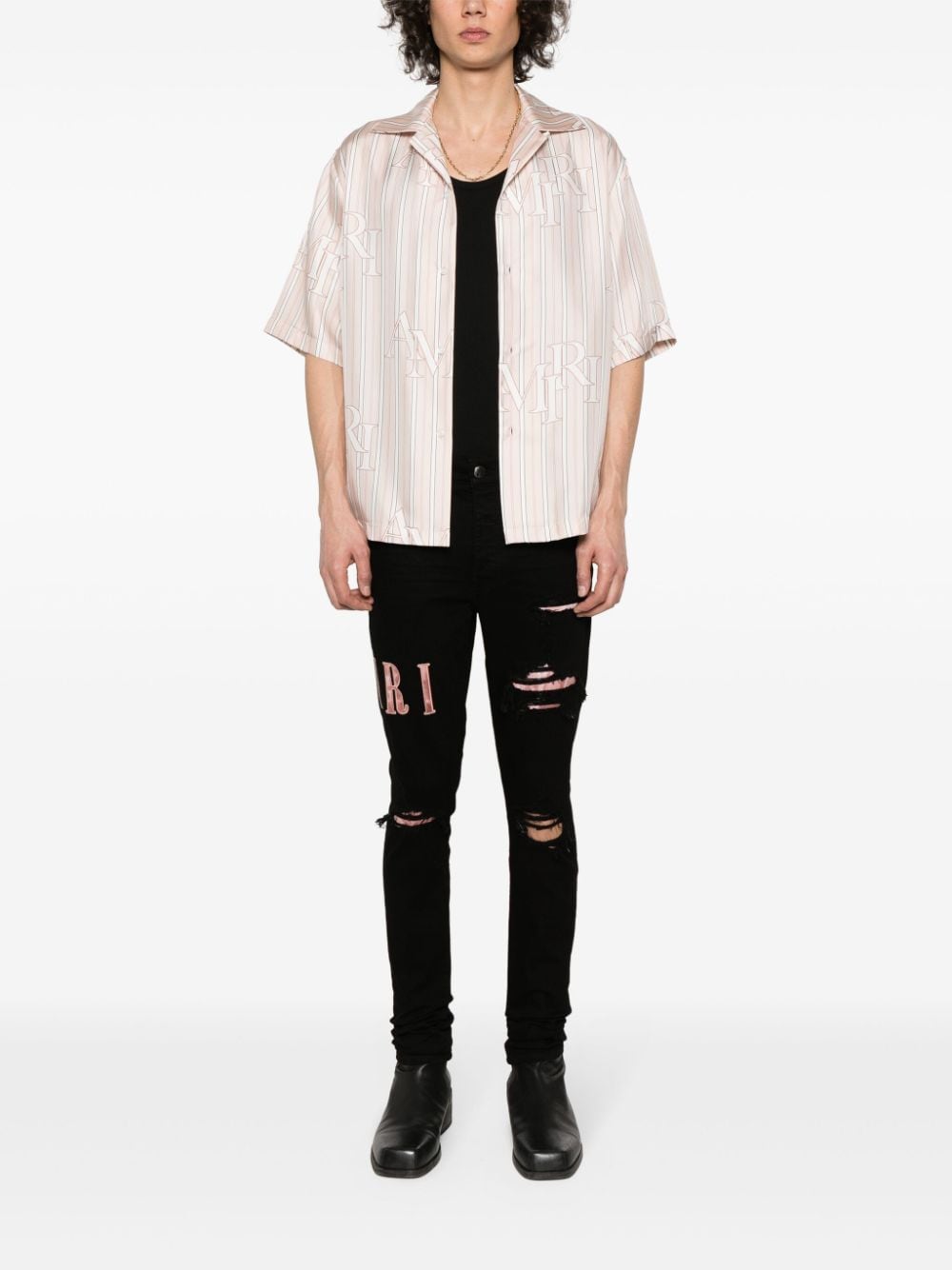 Shop Amiri Logo-print Striped Shirt In Neutrals