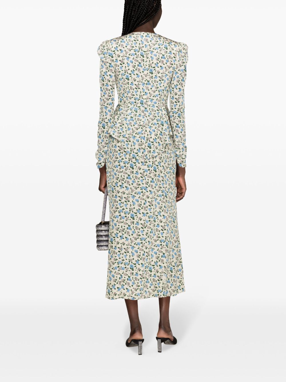 Shop Alessandra Rich Lace-trim Silk Midi Dress In Neutrals