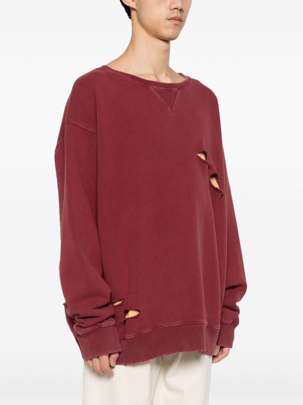 Shop Maison Margiela Distressed Layered Cotton Sweatshirt In Red