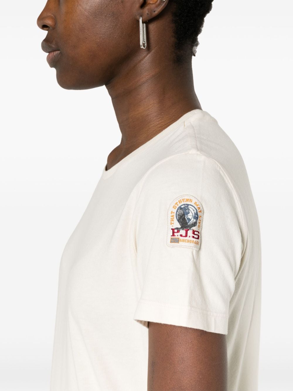 Shop Parajumpers Logo-patch Cotton T-shirt In Neutrals