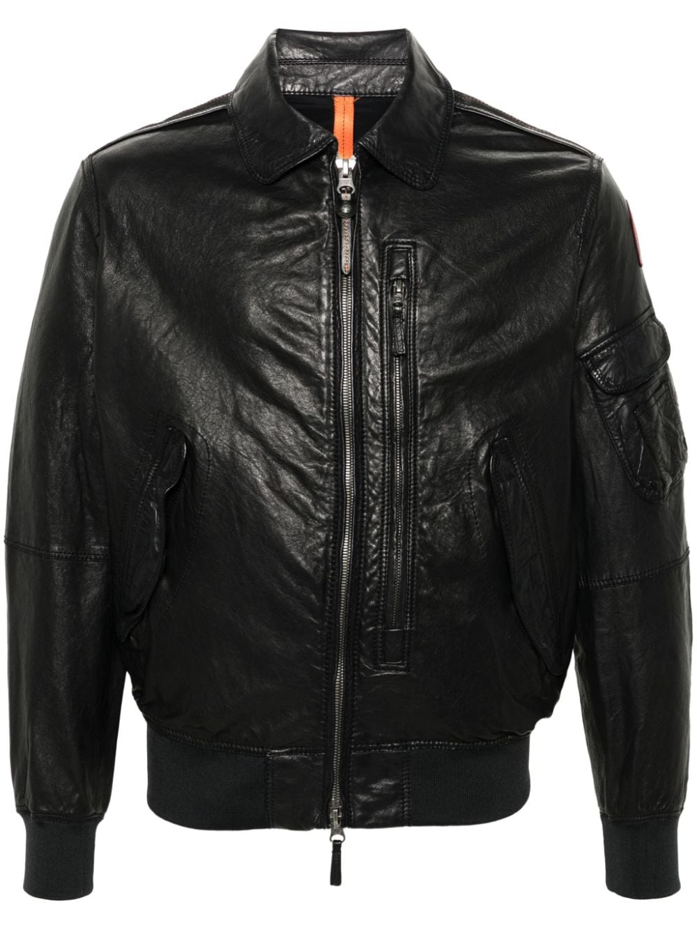 logo-appliqué leather bomber jacket