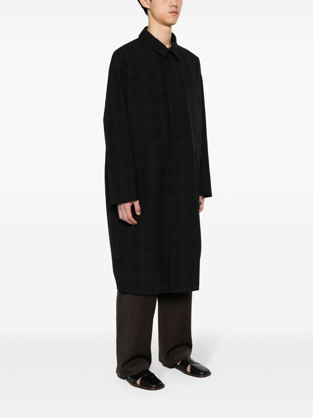 Shop Lemaire Checked Wool Coat In Black