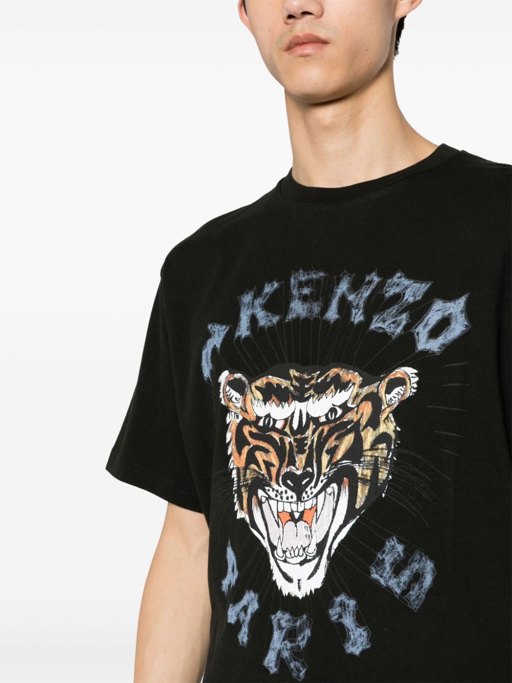 Shop Kenzo Tiger Head Cotton T-shirt In Black
