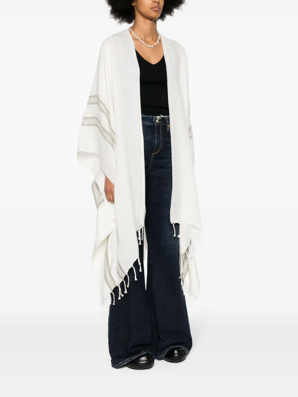 Shop Brunello Cucinelli Fringed Linen Cape In White