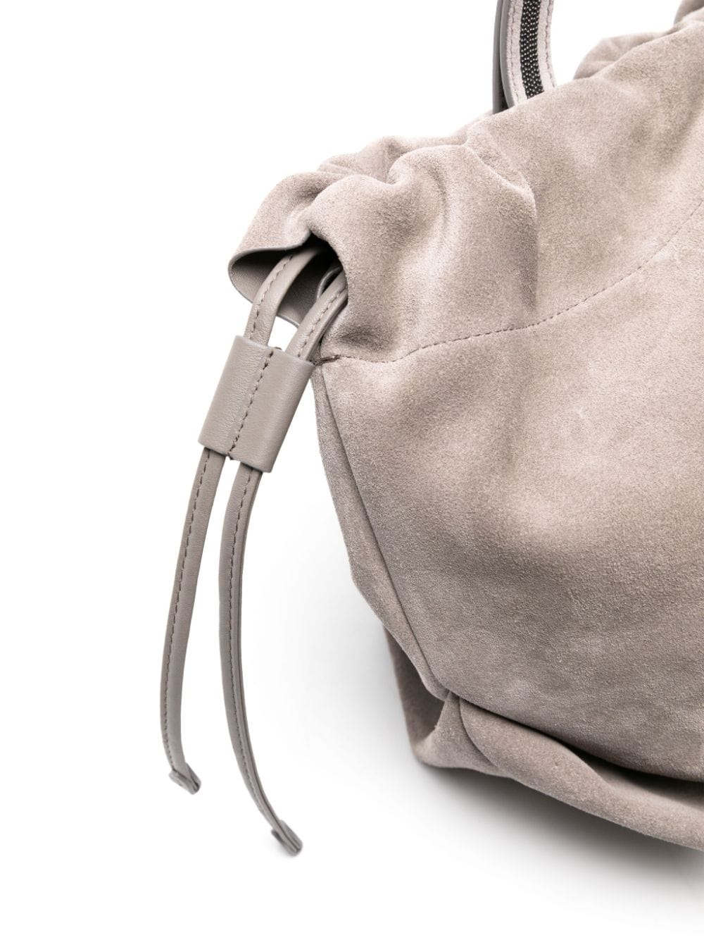 Shop Brunello Cucinelli Monili-detail Suede Shoulder Bag In 灰色