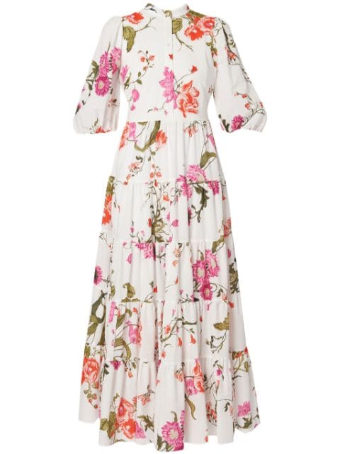 ERDEM floral-print tiered seersucker dress