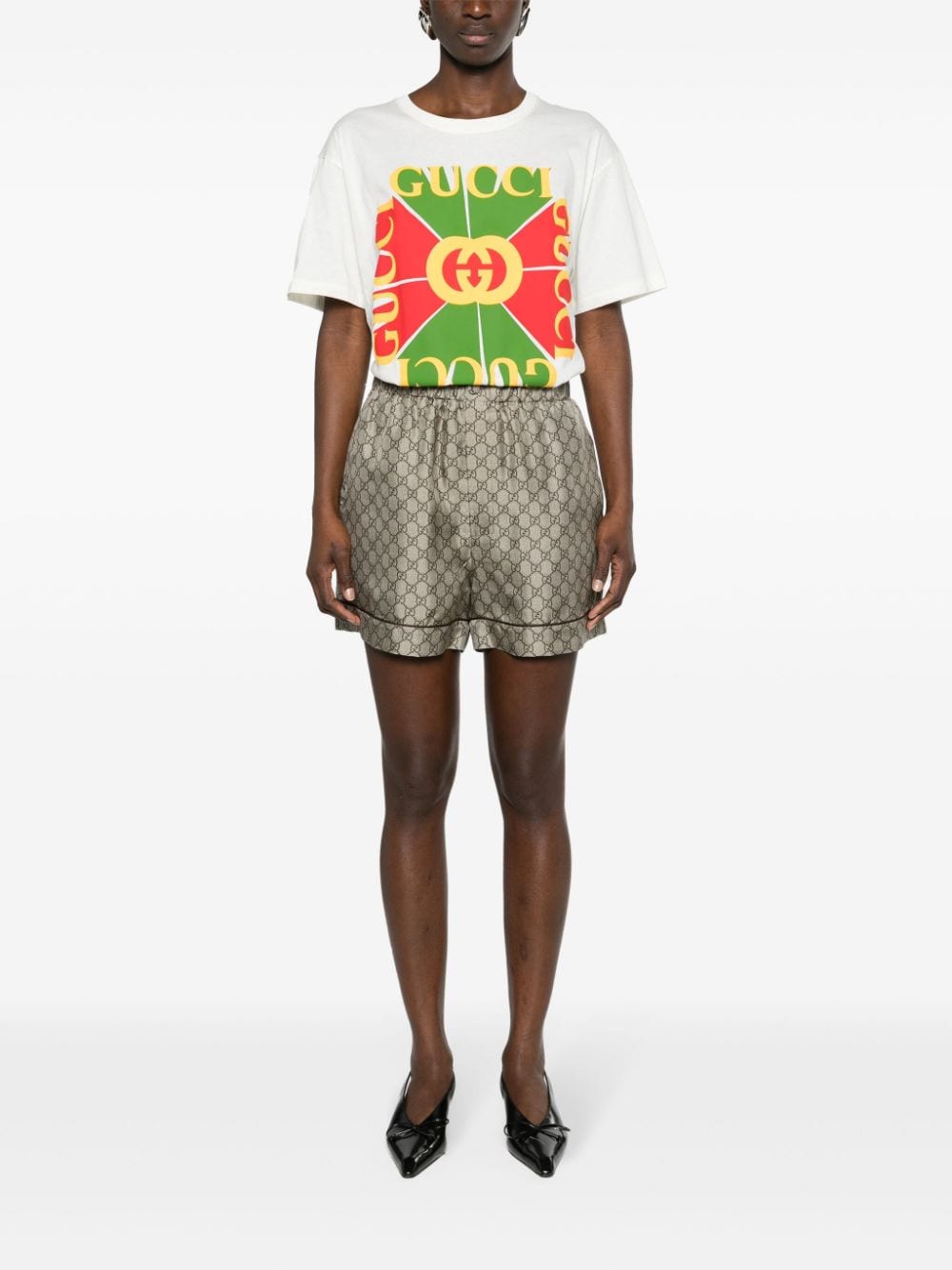 Image 2 of Gucci GG Supreme-print satin shorts