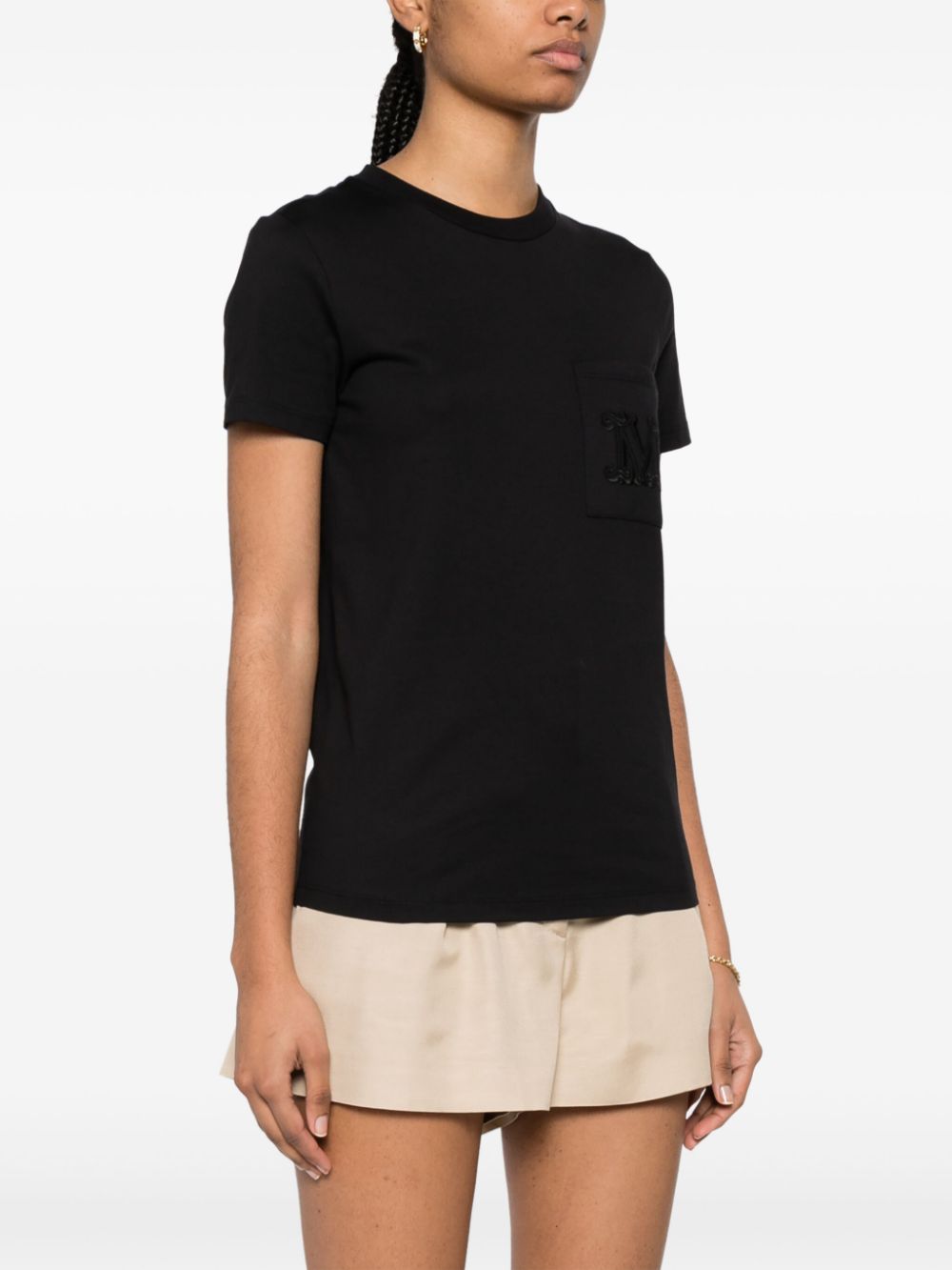 Shop Max Mara Logo-embroidered Cotton T-shirt In Black