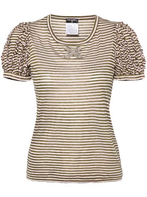 Cheap HOT SALE CHANEL 2009 CC bow striped T-shirt Women