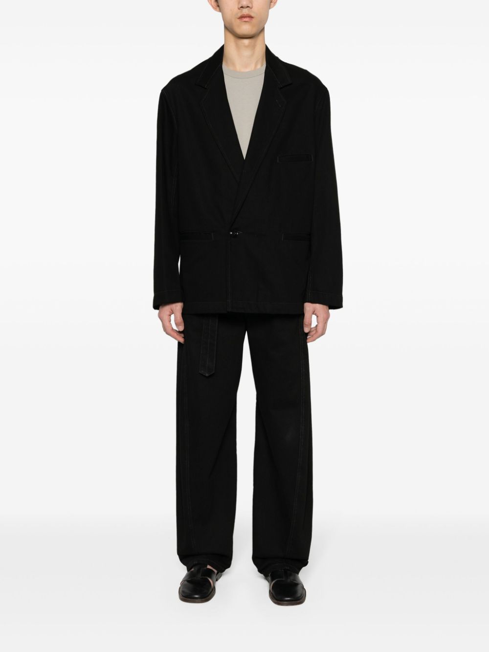 Shop Lemaire Single-breasted Cotton Twill Blazer In Black