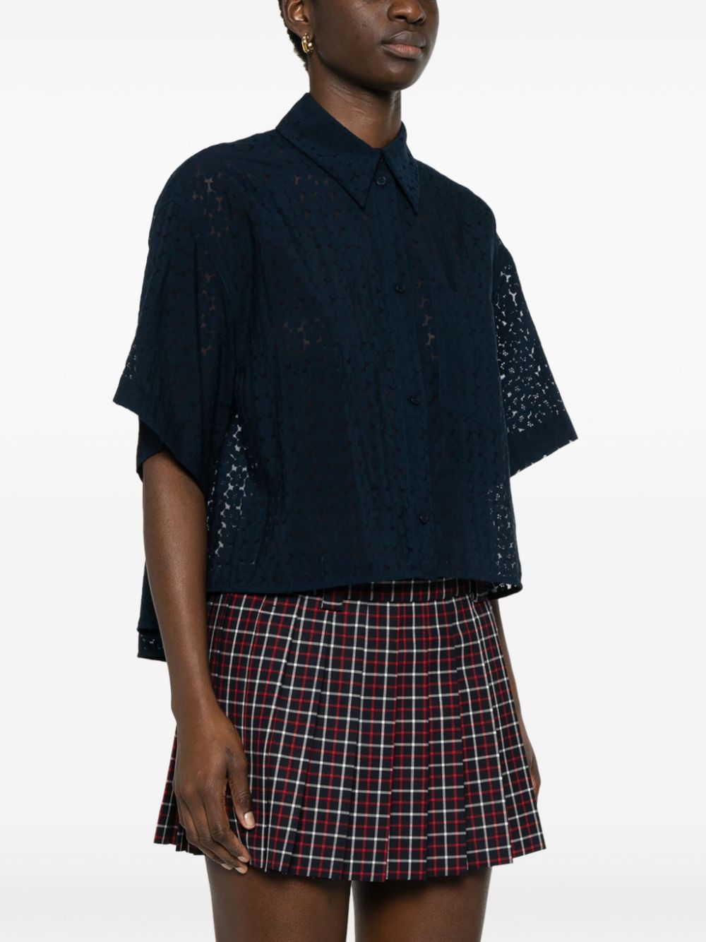 Shop Kenzo Boke Devore Cropped Shirt In Blue