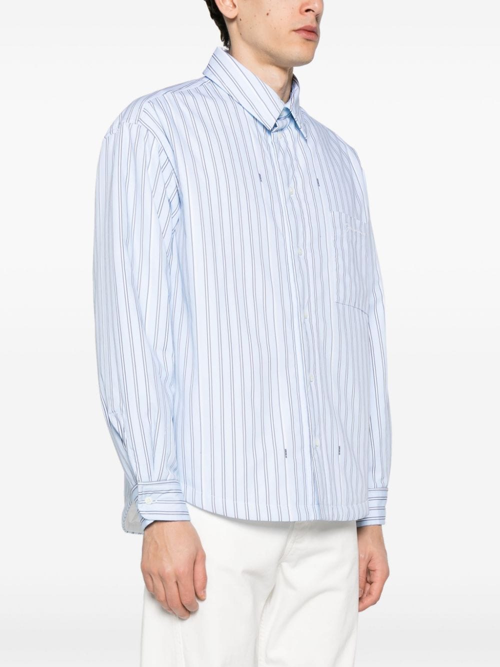 Shop Jacquemus Pinstriped Padded Shirt In Blue