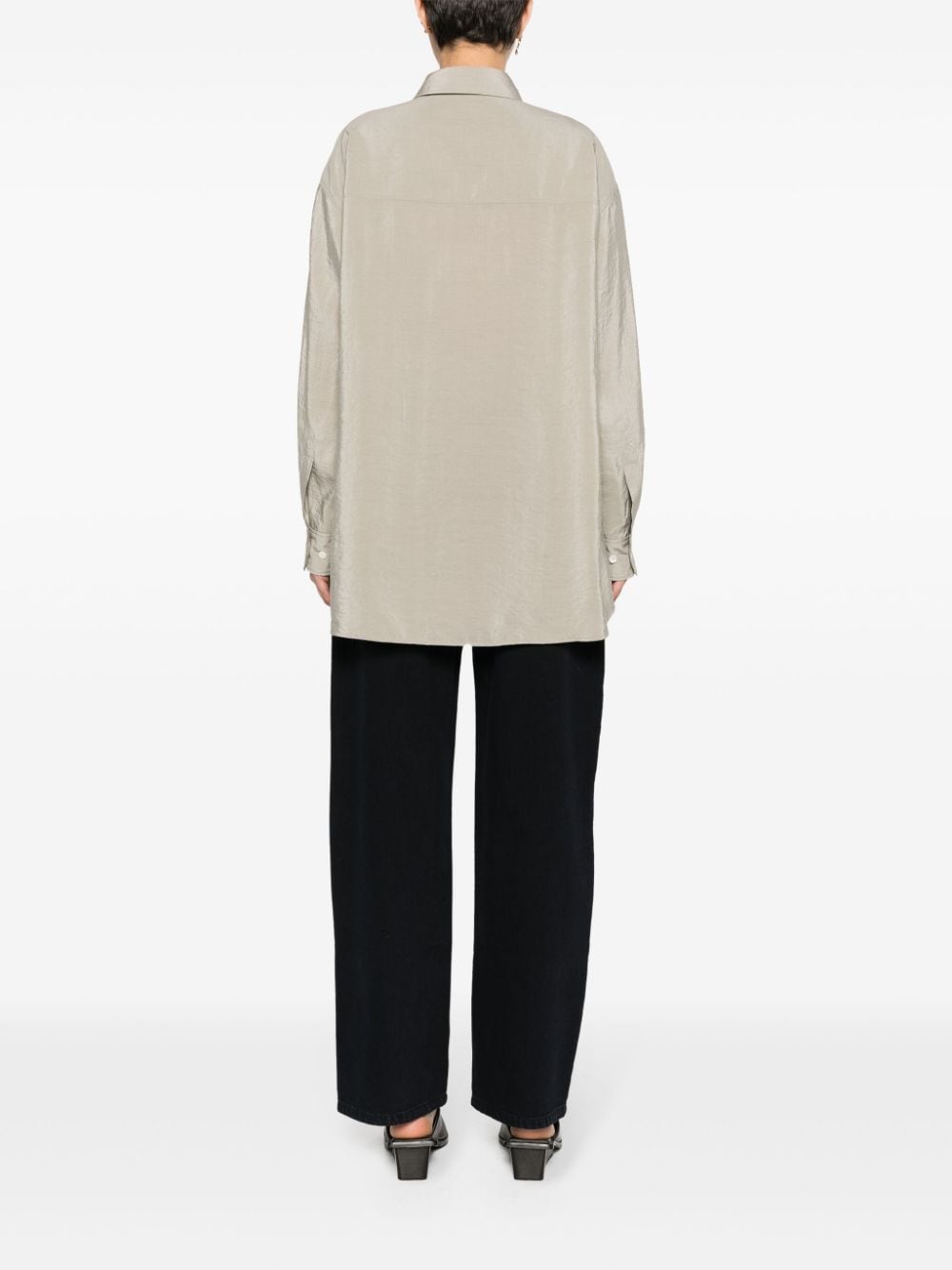 Shop Lemaire Tie-detail Satin Shirt In Grey