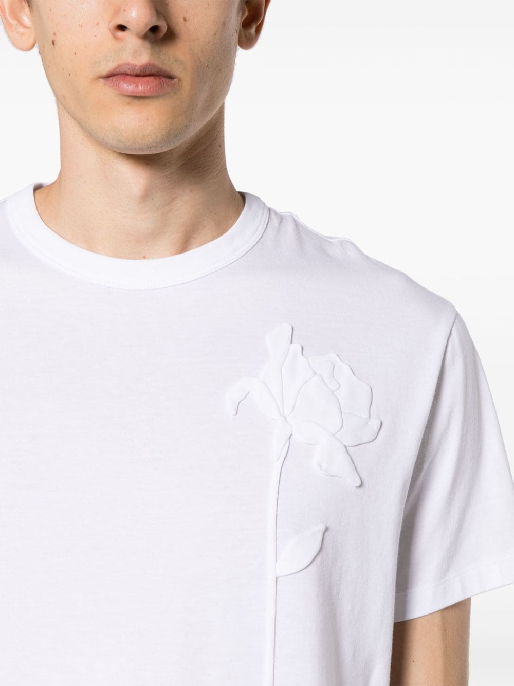 Shop Valentino Floral-appliqué Cotton T-shirt In White