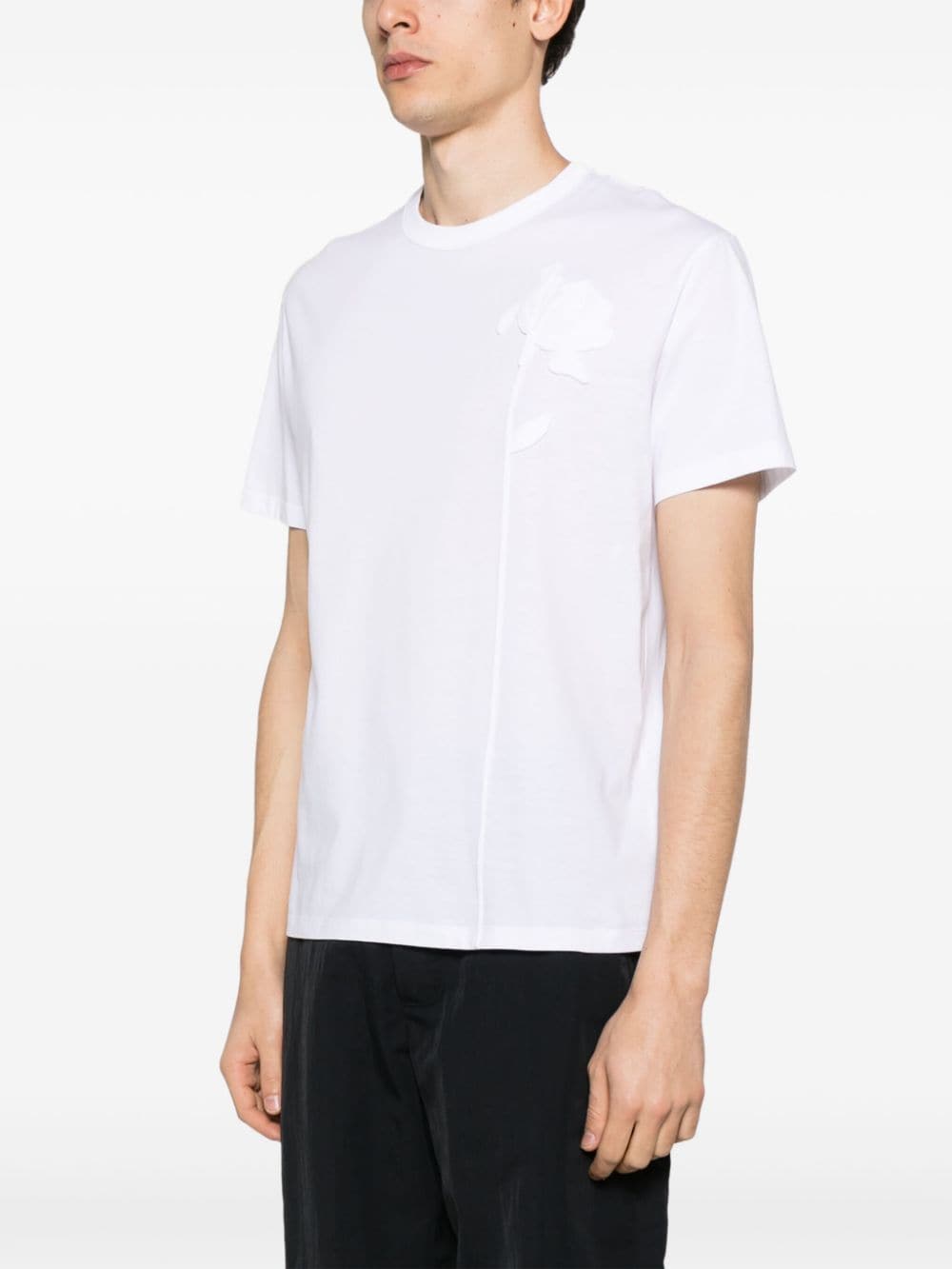 Shop Valentino Floral-appliqué Cotton T-shirt In White
