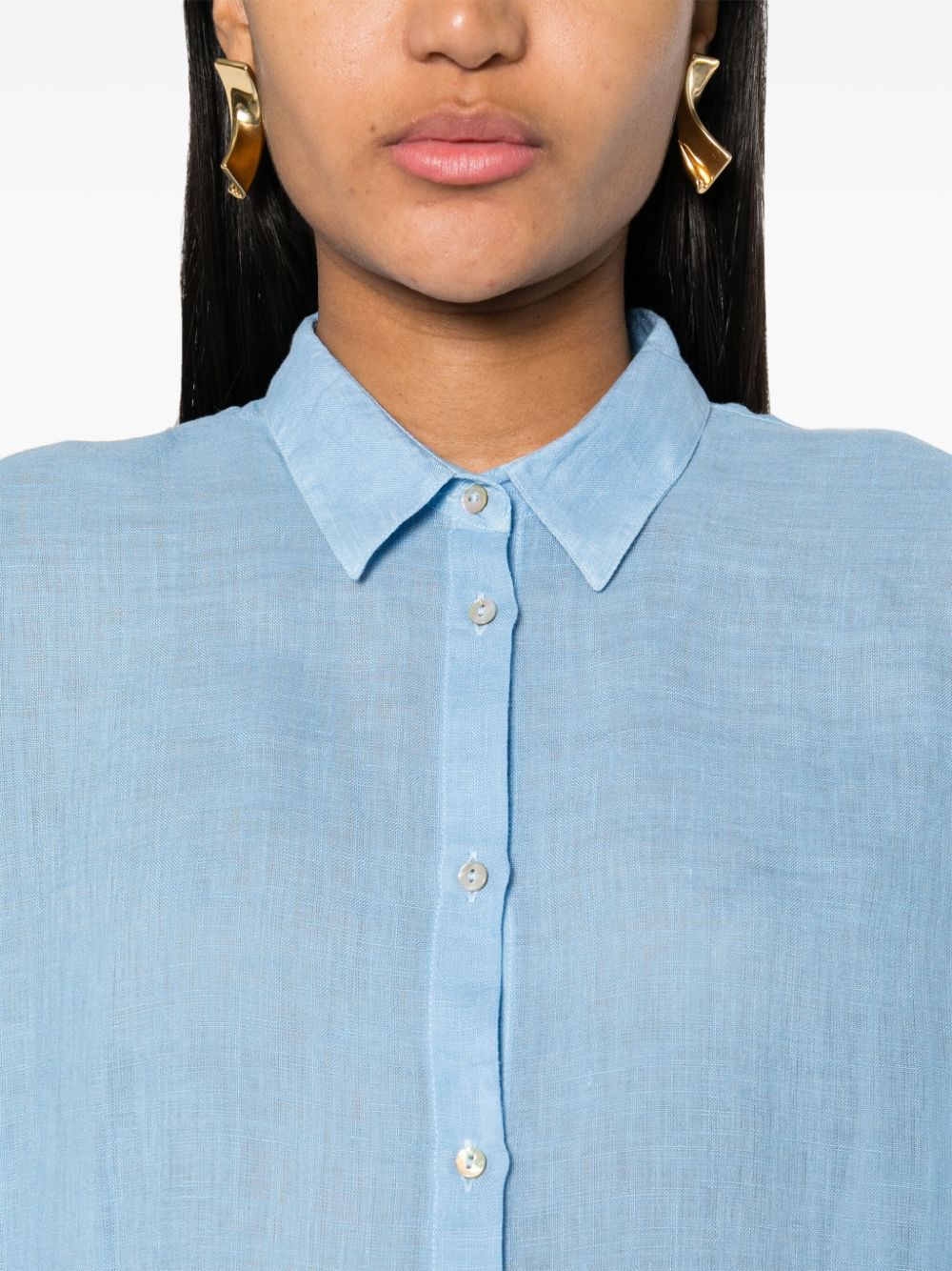 Shop 120% Lino Poplin Linen Shirt In 蓝色