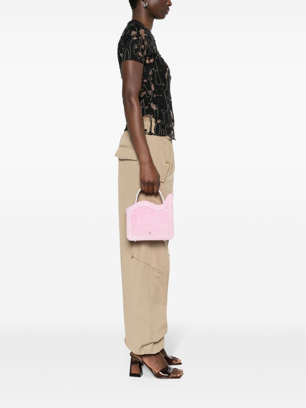 Shop Le Silla Gilda Distressed-denim Mini Tote Bag In Pink