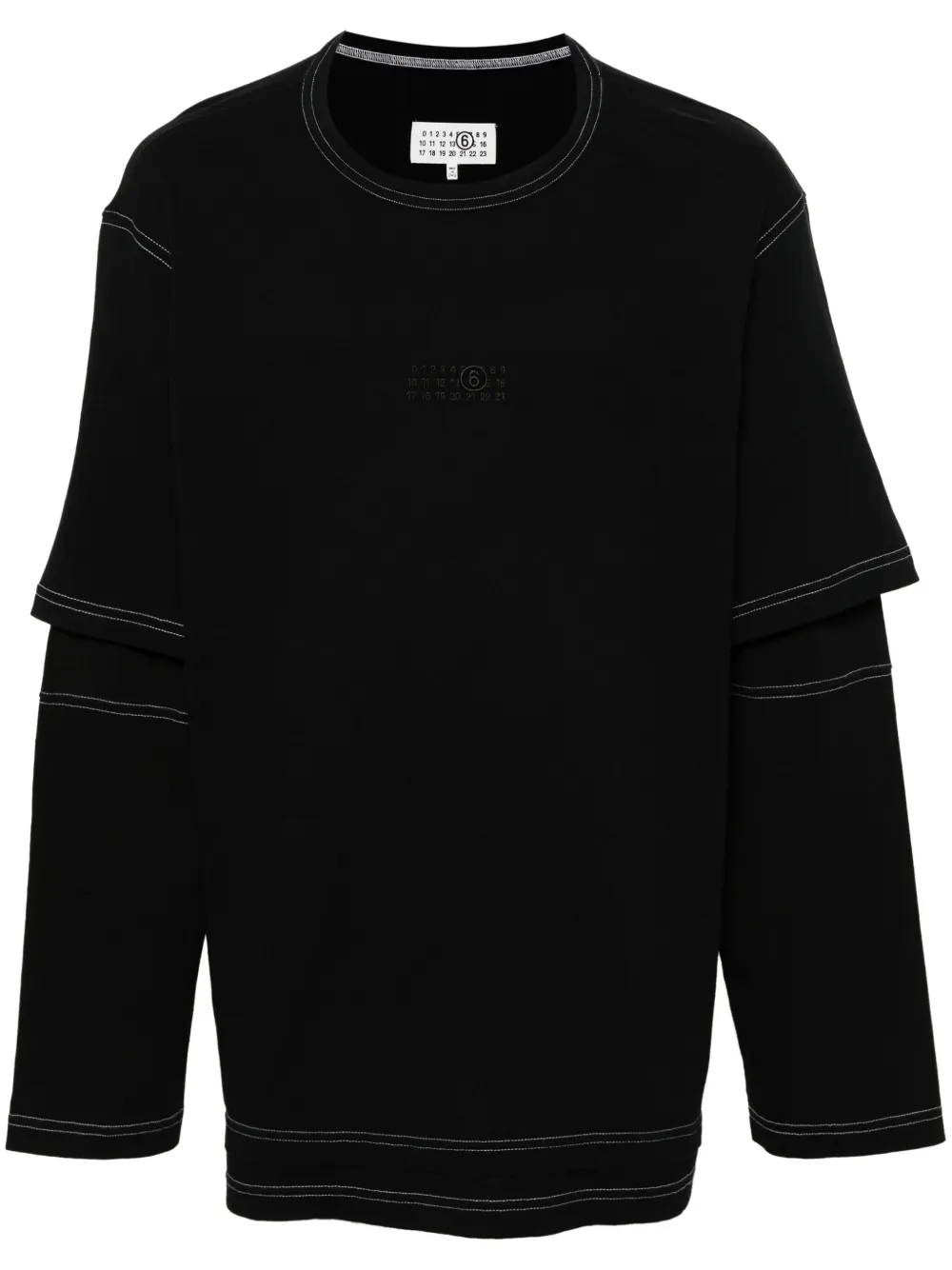 Shop Mm6 Maison Margiela Layered-design Cotton T-shirt In Black