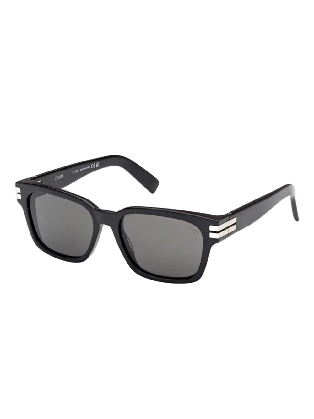 Zegna 55mm Polarized Rectangular Sunglasses In Black