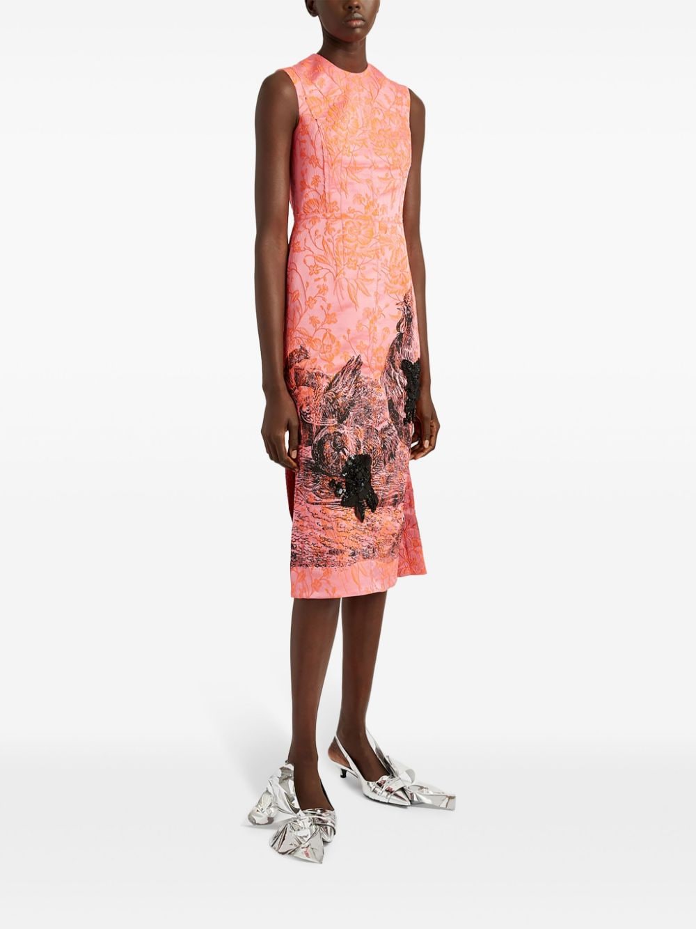 Shop Erdem Floral Illustration-print Midi Dress In Pink