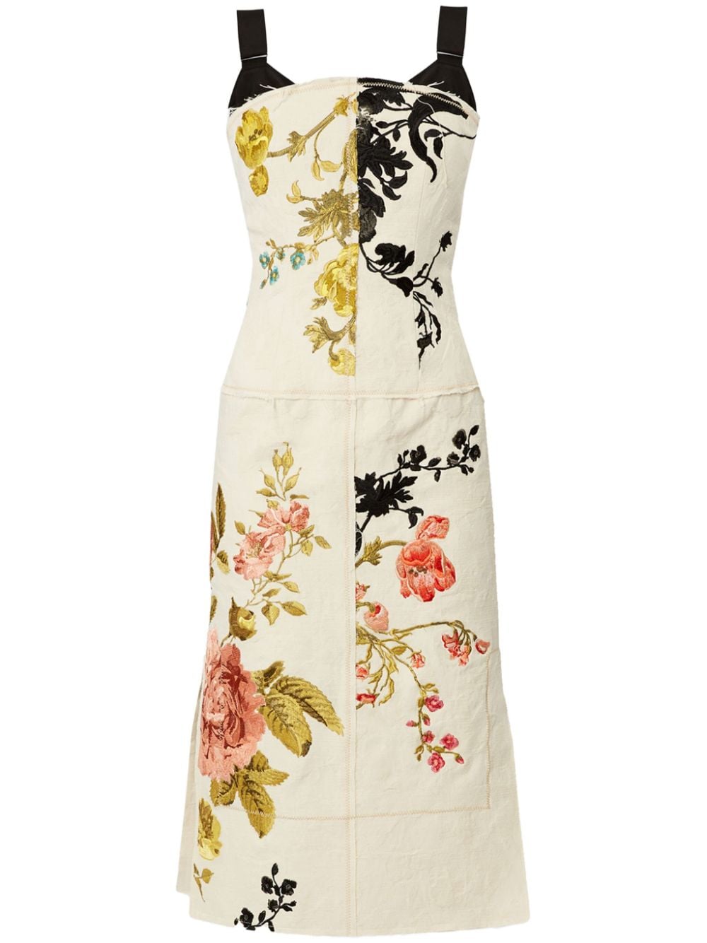 Erdem Floral-embroidered Panelled Dress In Neutral