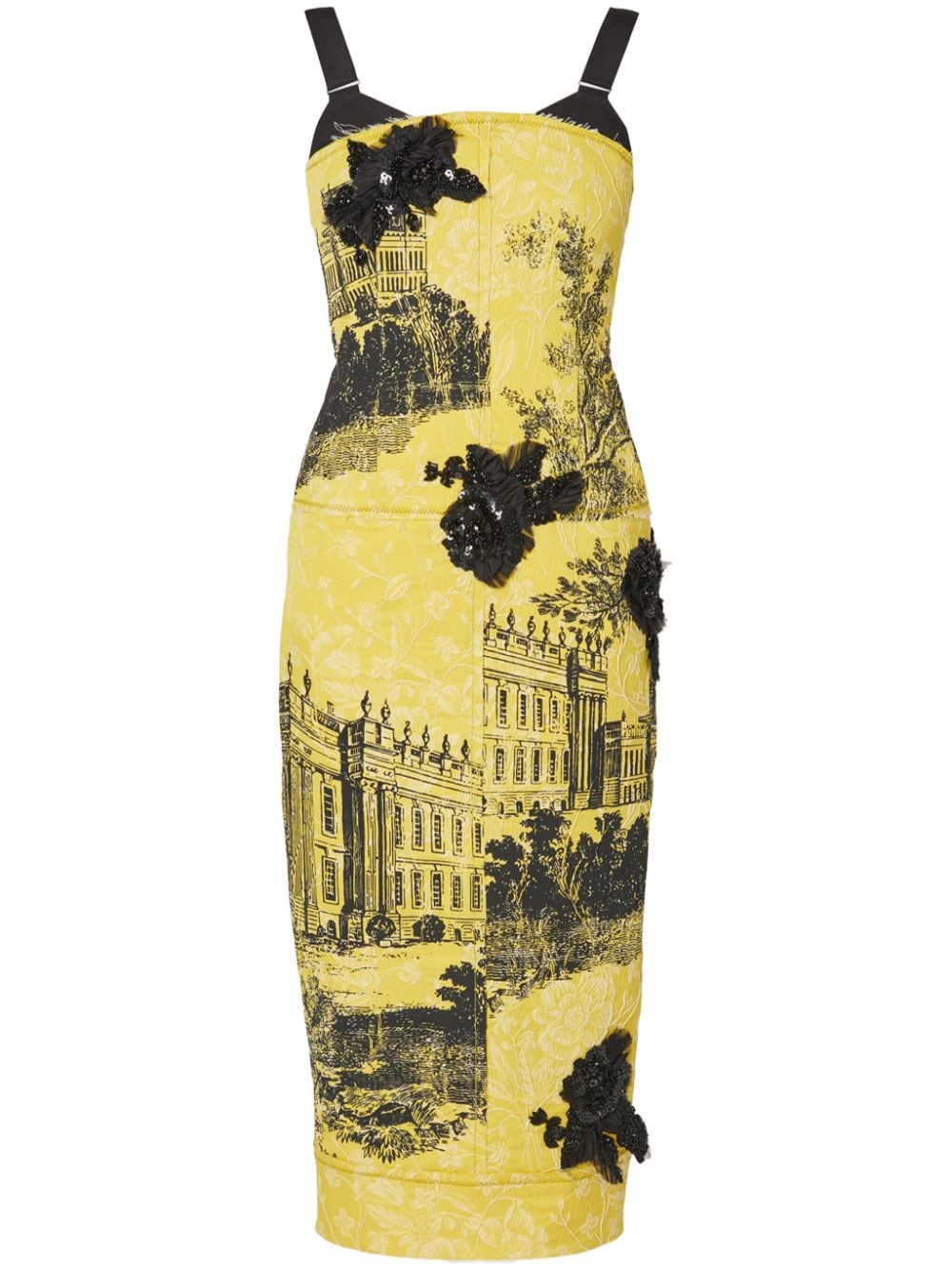 Erdem Draped Jacquard Midi Dress In Yellow