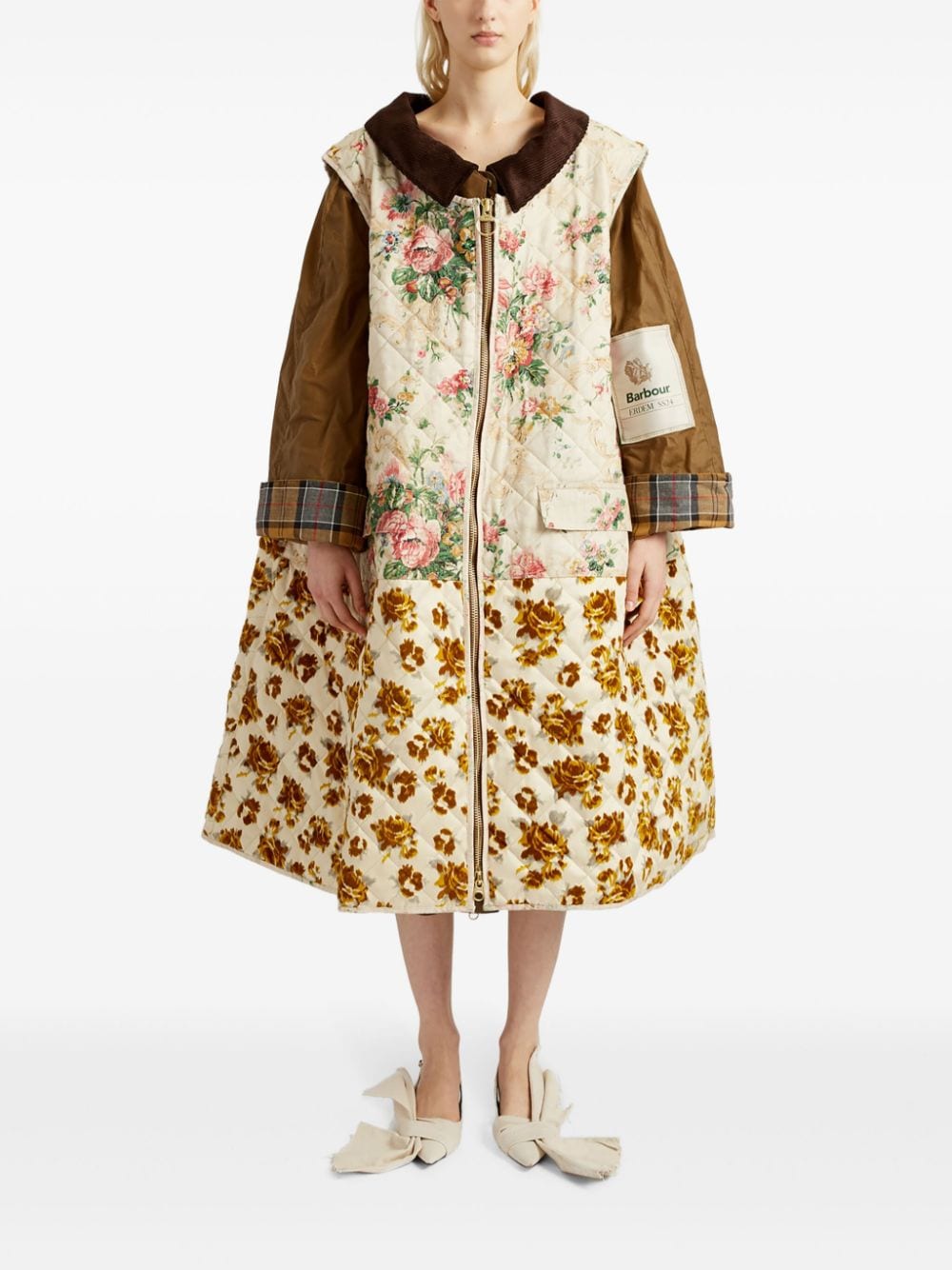 Shop Erdem Floral-gilet Waxed Cotton Coat (two Piece) In Neutrals