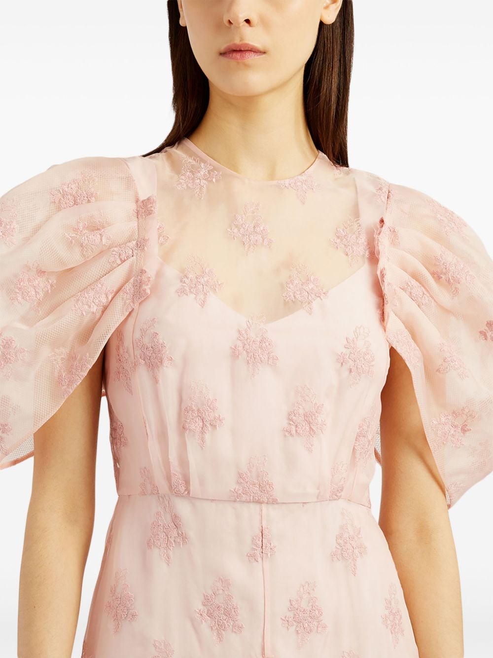 Shop Erdem Floral-embroidered Midi Dress In Pink