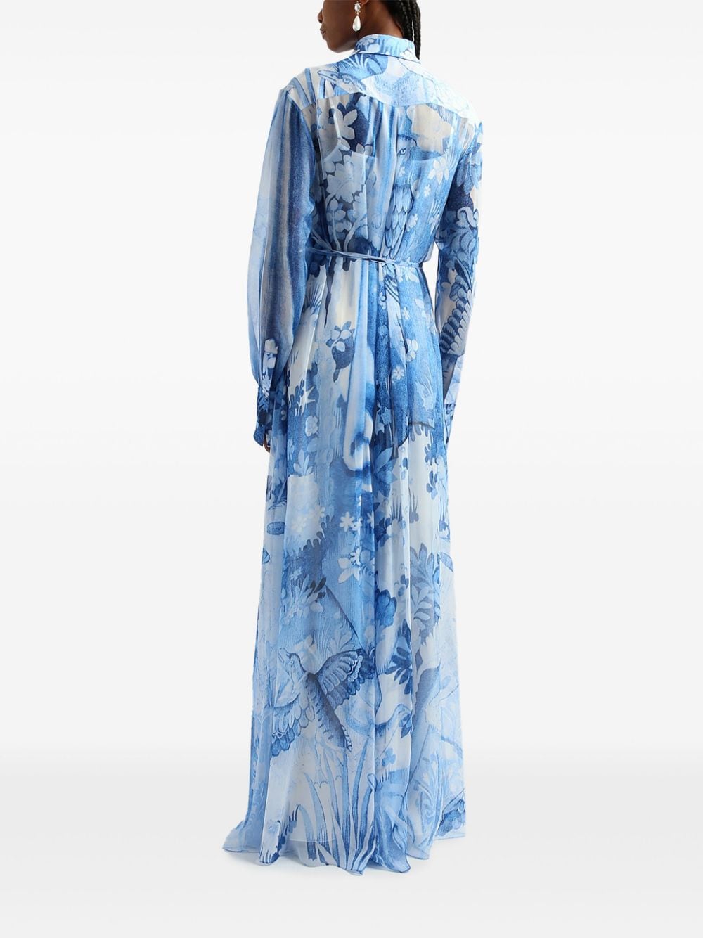 Shop Erdem Pleated Tapestry-print Gown In Blue