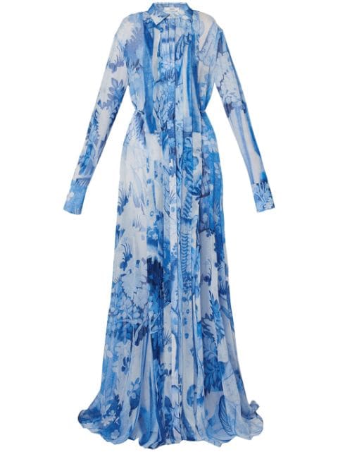 ERDEM robe longue imprimée à design plissé