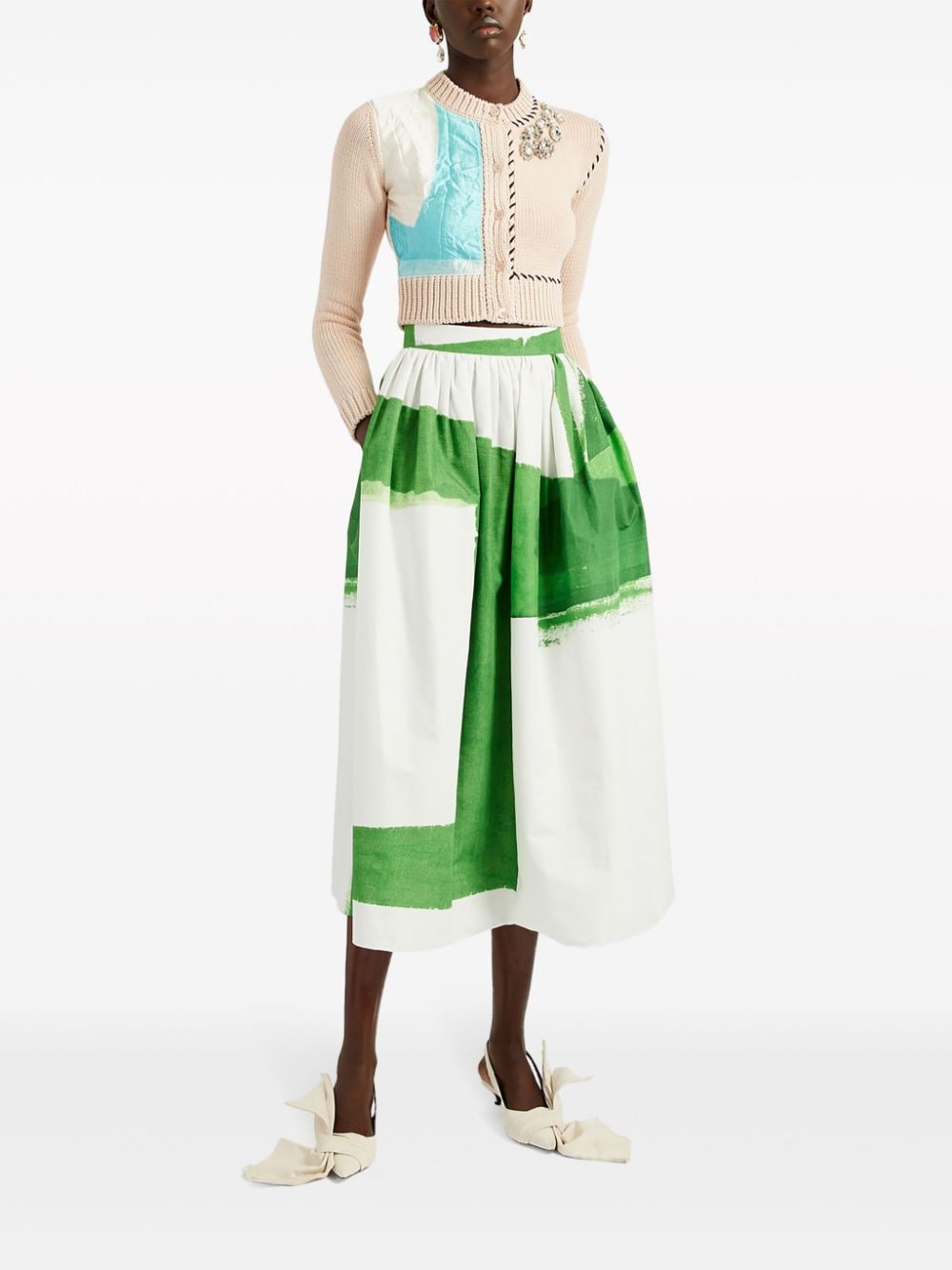 Shop Erdem Graphic-print Cotton Midi Skirt In Green
