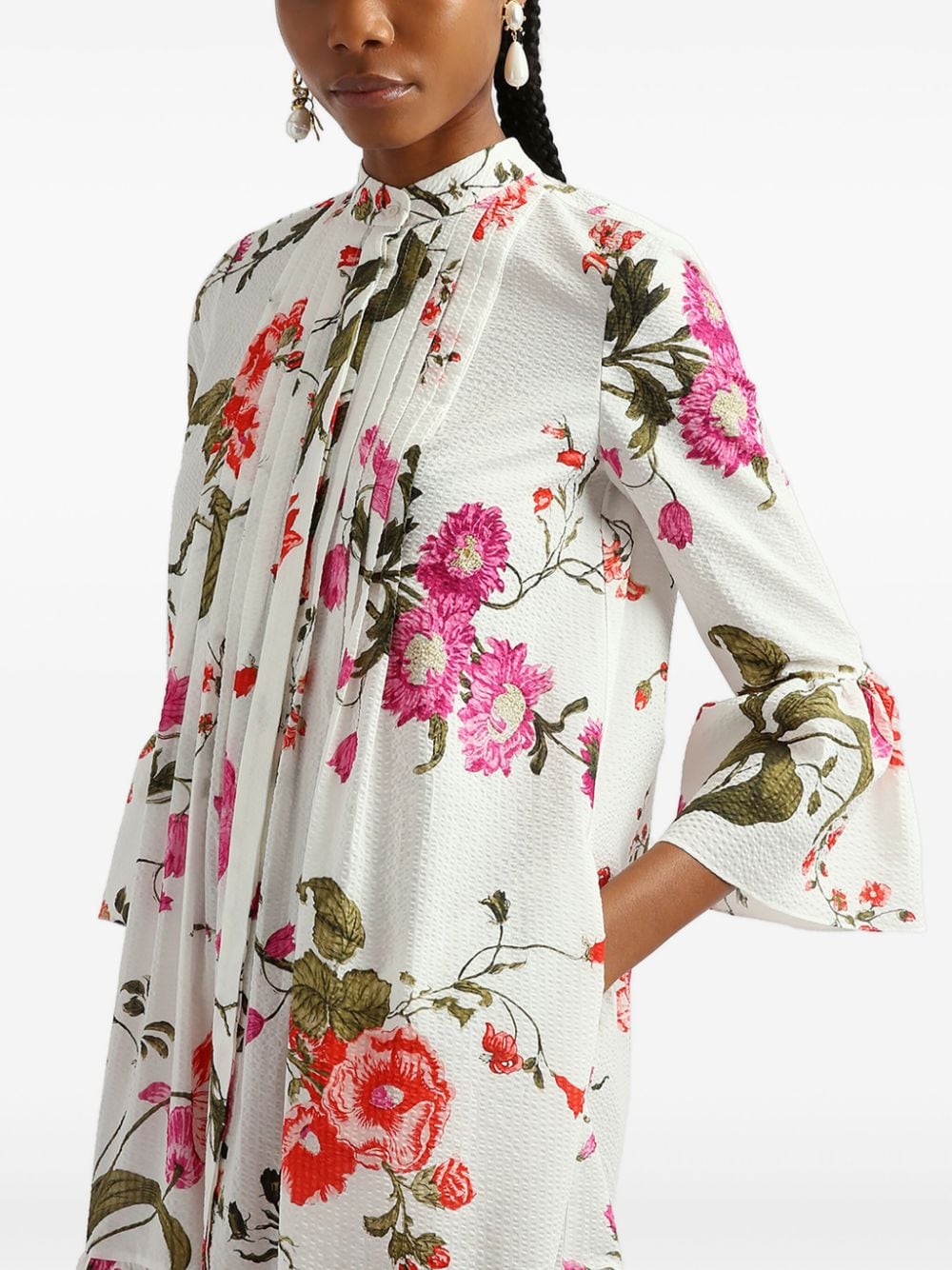 Shop Erdem Floral-print Seersucker Shirt Dress In White