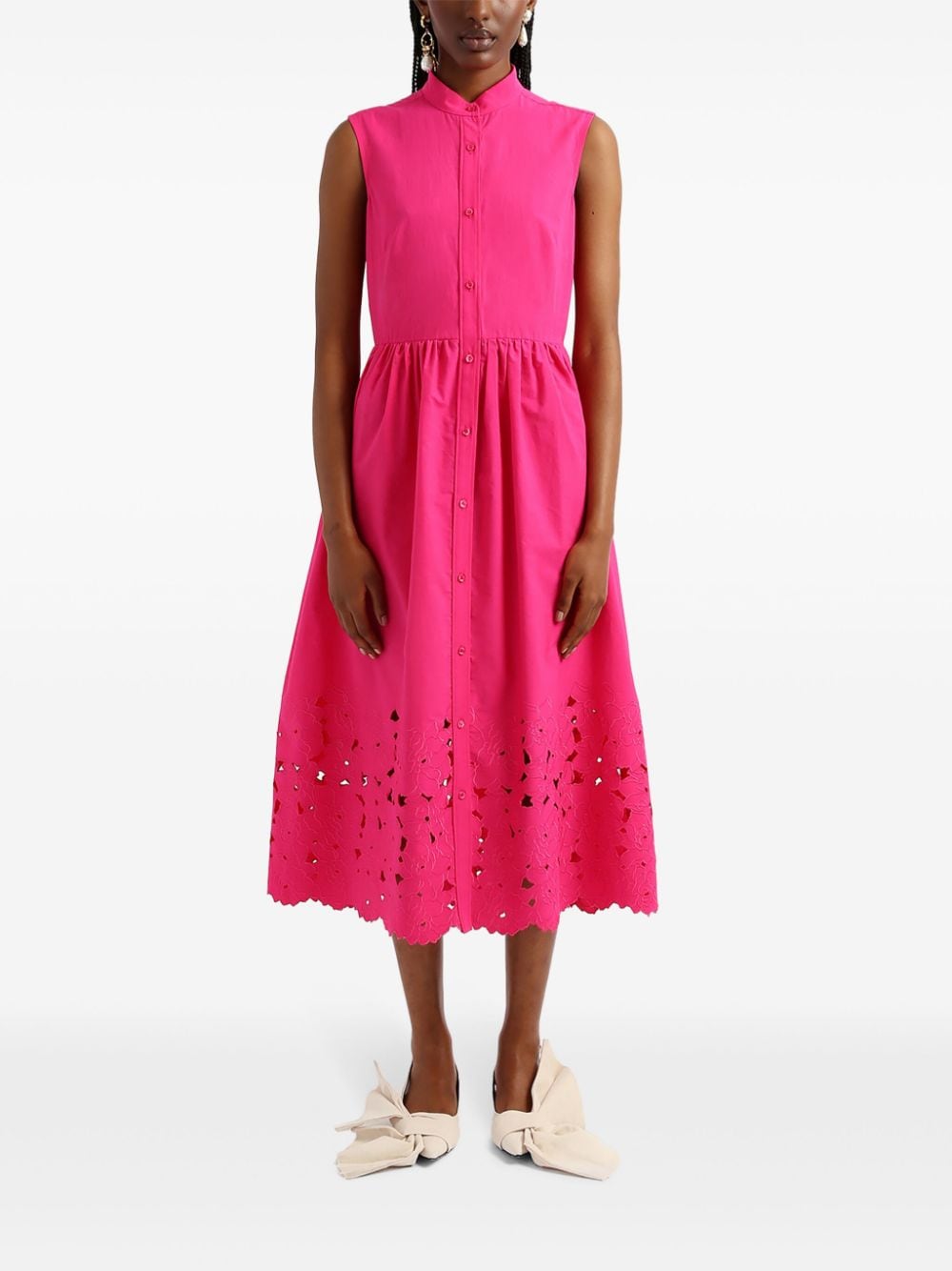 Shop Erdem Cutwork Cotton Shirt Dress In Pink