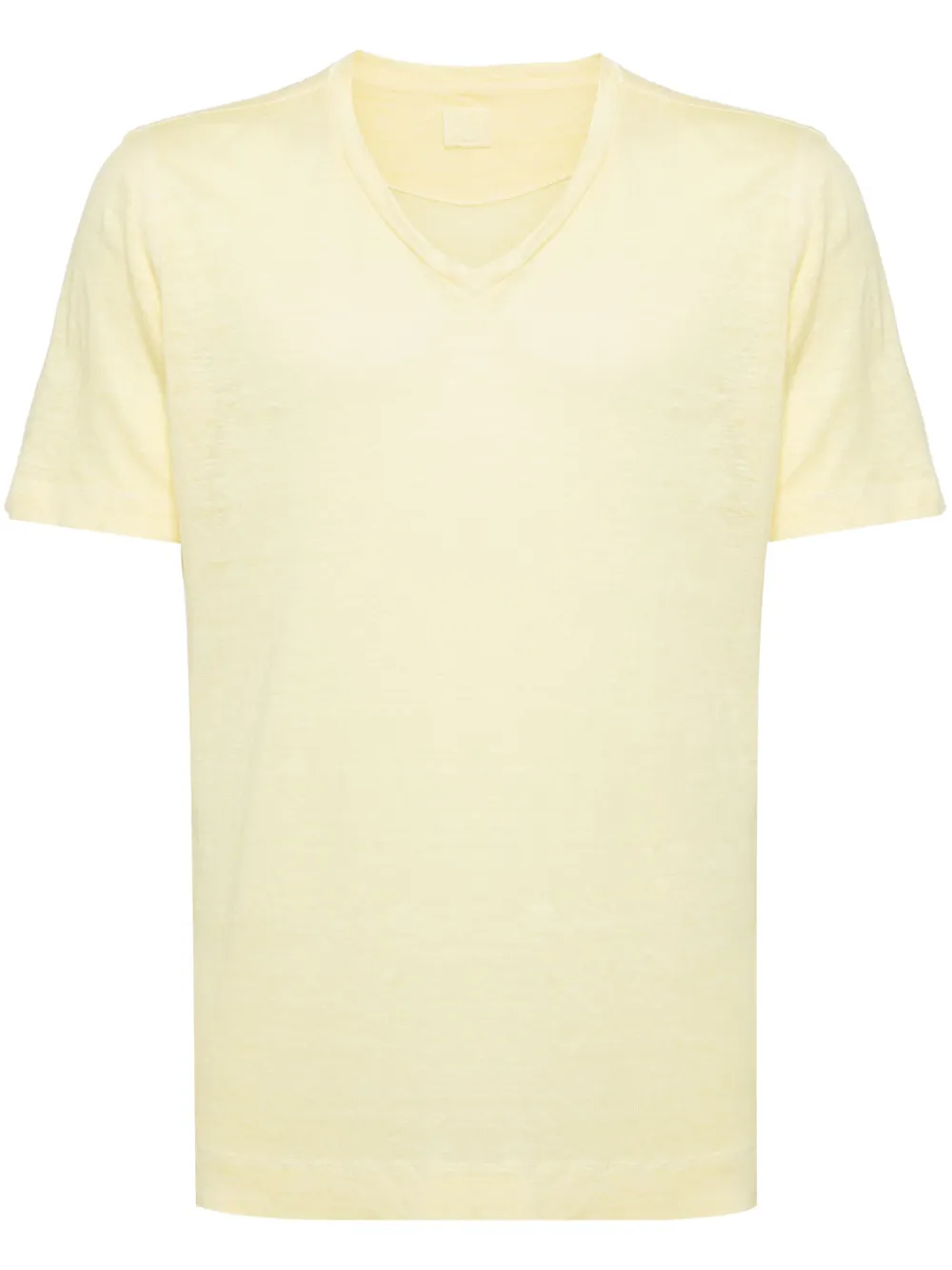 120% Lino V-neck Linen T-shirt In Yellow