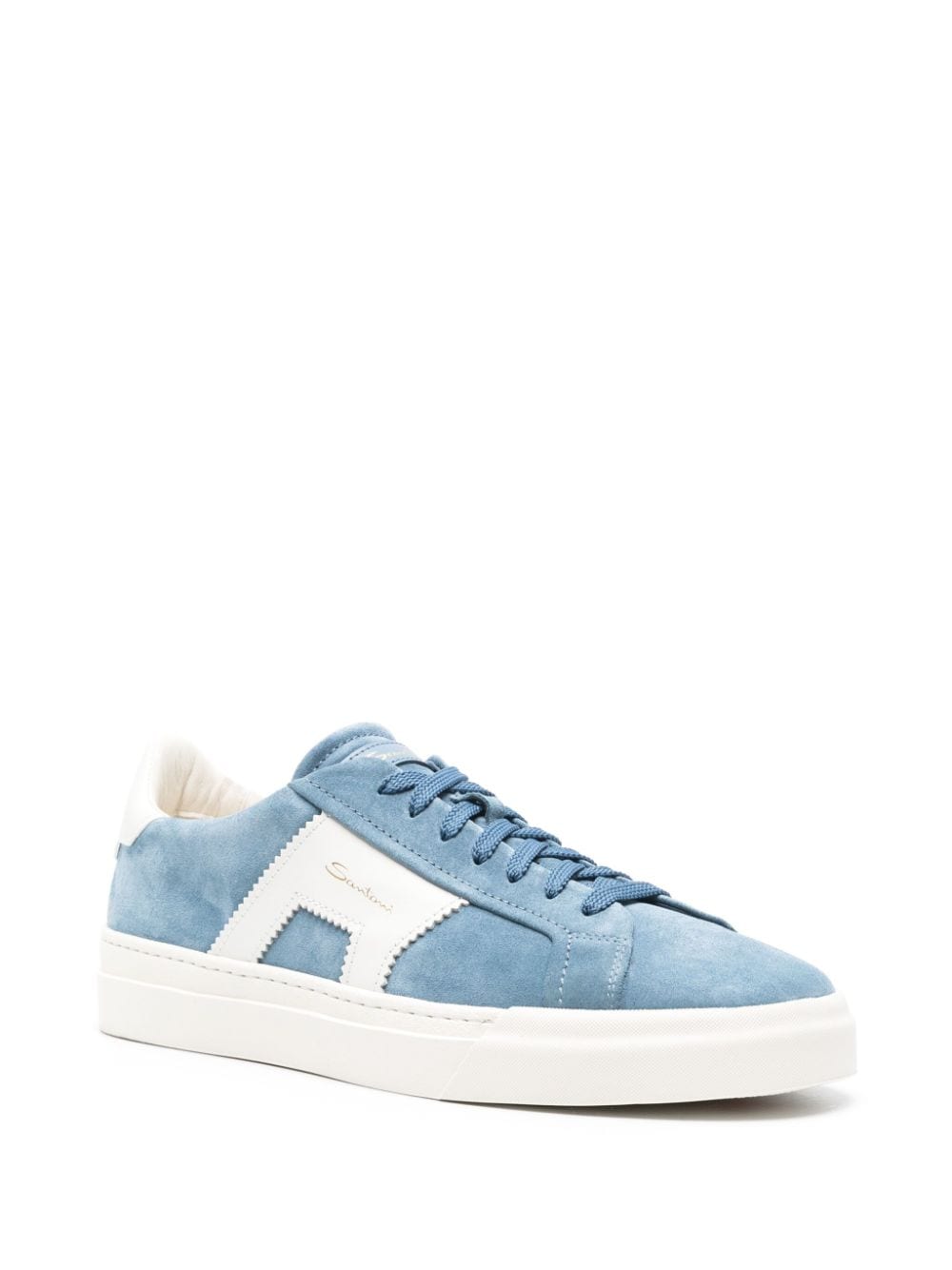 Shop Santoni Double Buckle Suede Sneakers In Blue