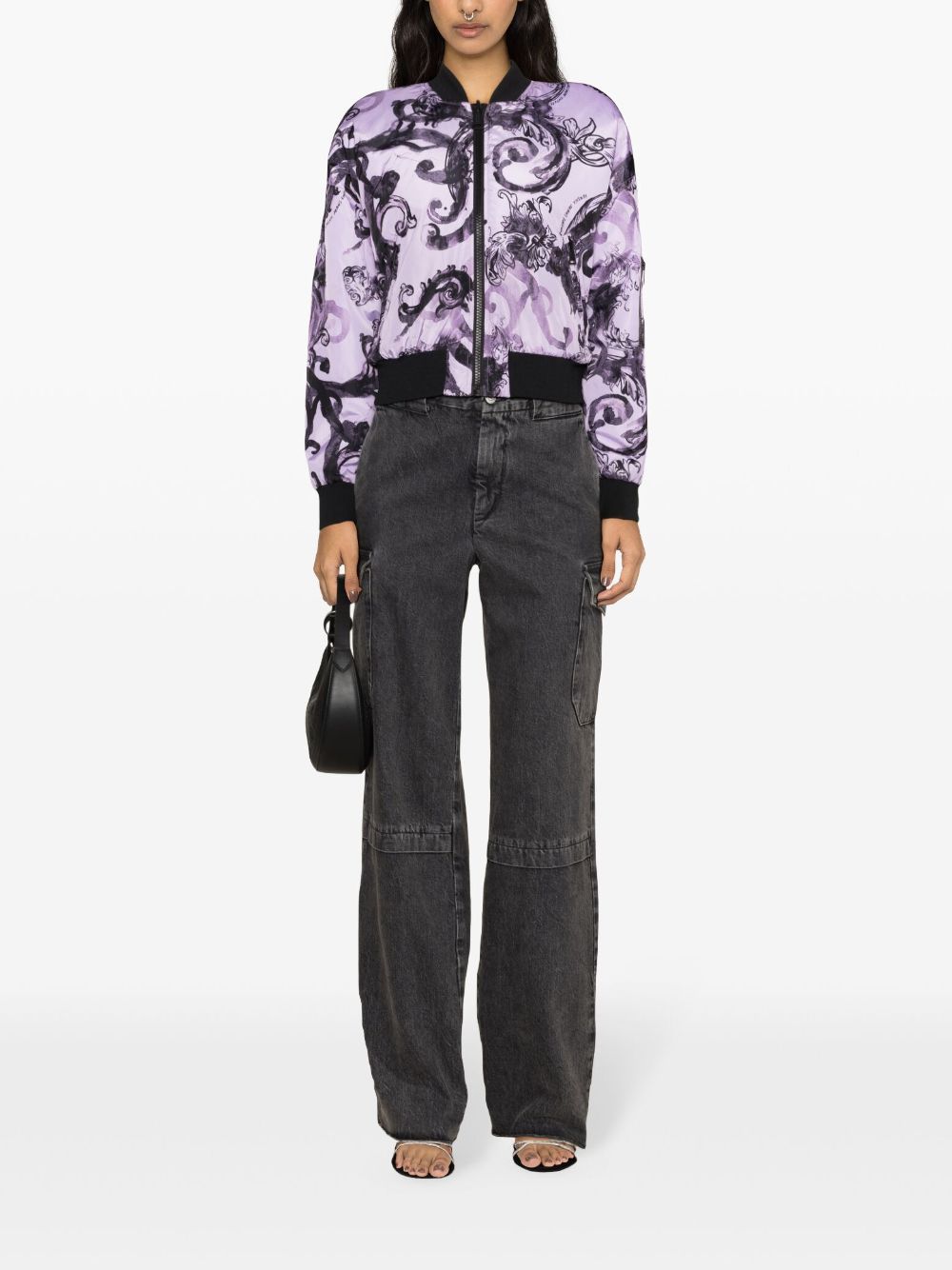 Shop Versace Jeans Couture Watercolor Couture Reversible Bomber Jacket In Purple