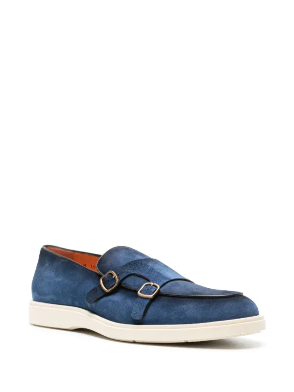Santoni Suède Loafers Met Dubbele Gesp | Blauw | FARFETCH NL