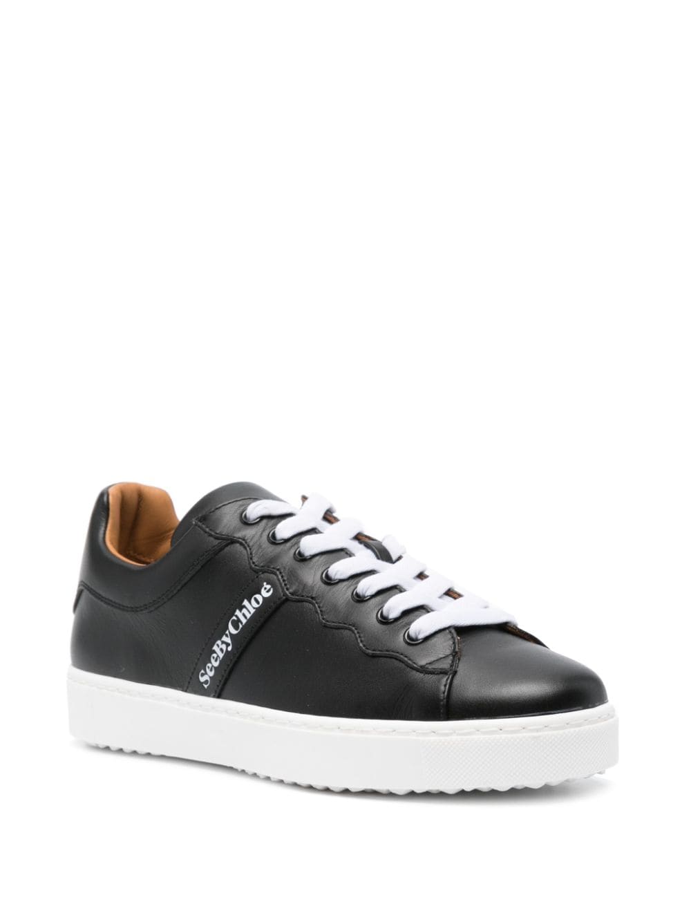 Shop See By Chloé Logo-print Leather Sneakers In Black