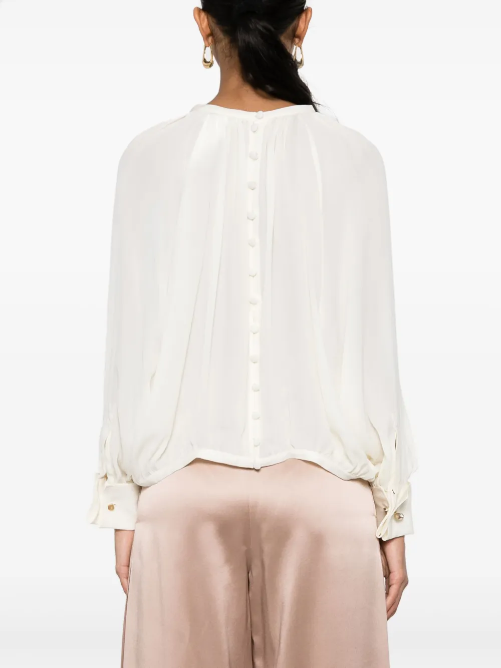 Max Mara Plissé zijden blouse Beige