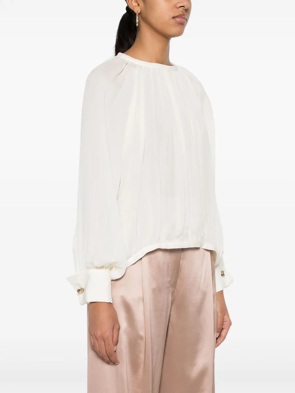 Max Mara Plissé zijden blouse Beige