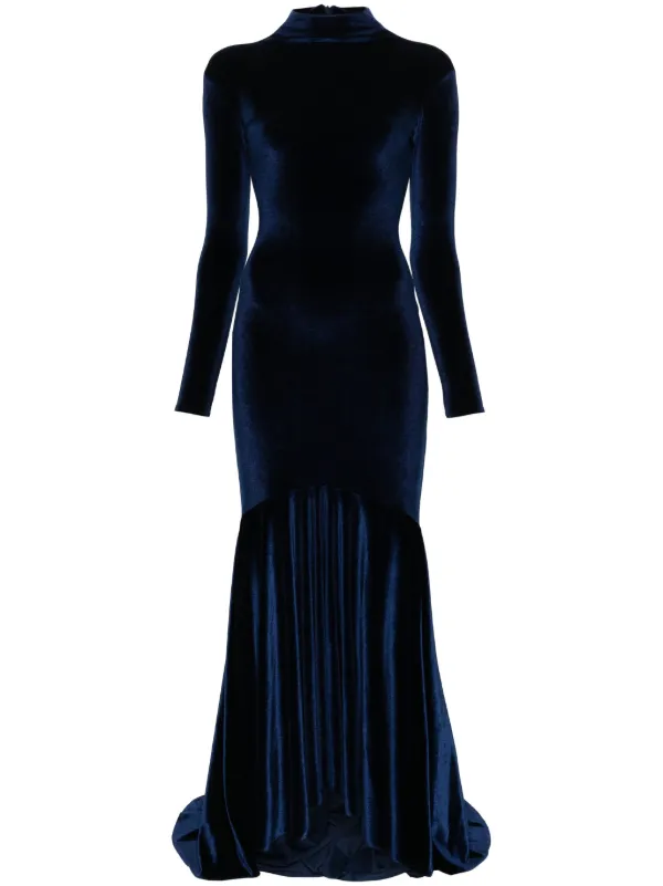 chinese dress ladies Macloth Mermaid Halter High Neck Velvet Long Prom Dress Purple Formal Evening Gown Custom Color / Above Knee / Custom Size
