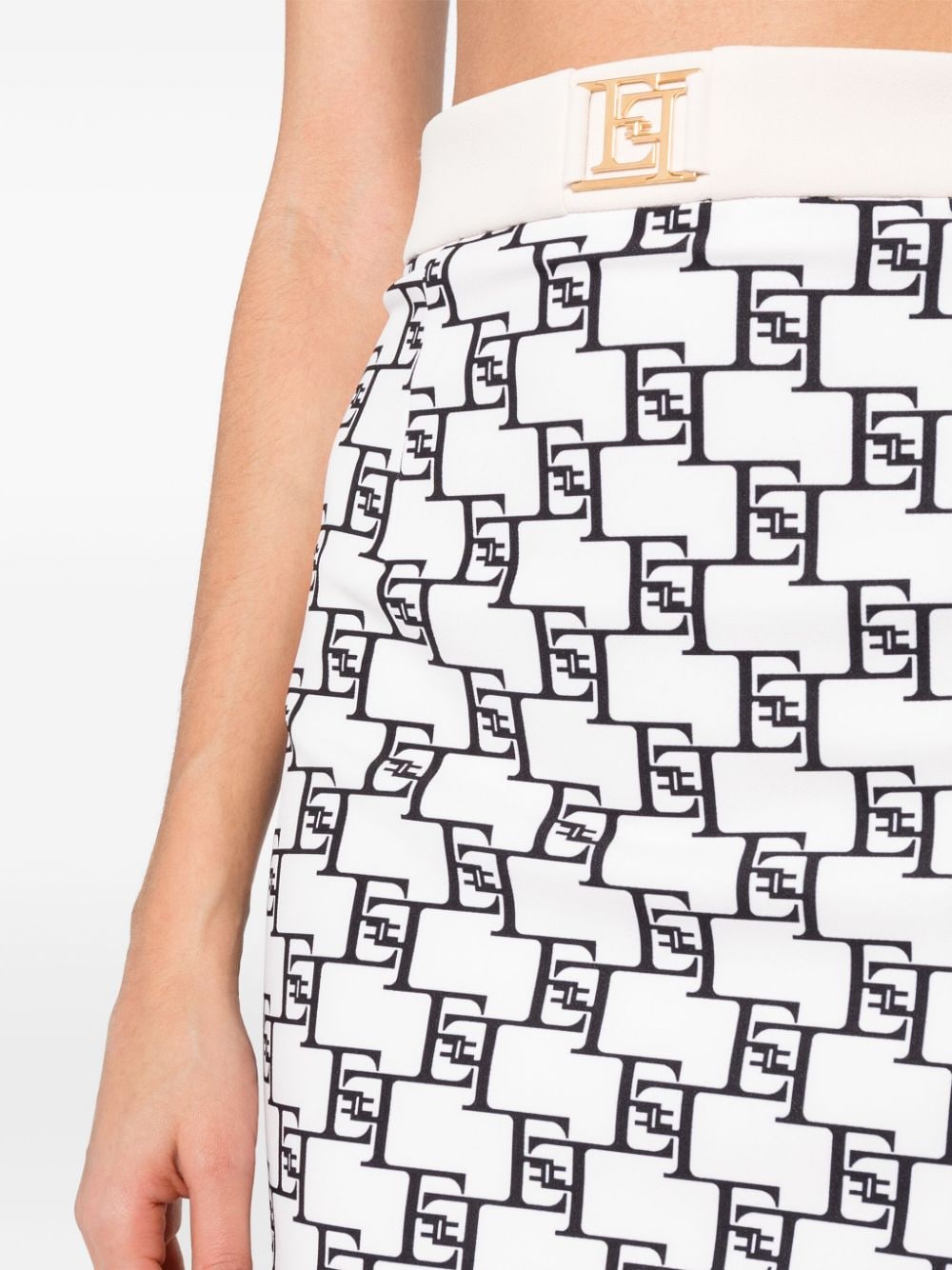 Shop Elisabetta Franchi Logo-print Crepe Mini Skirt In Neutrals