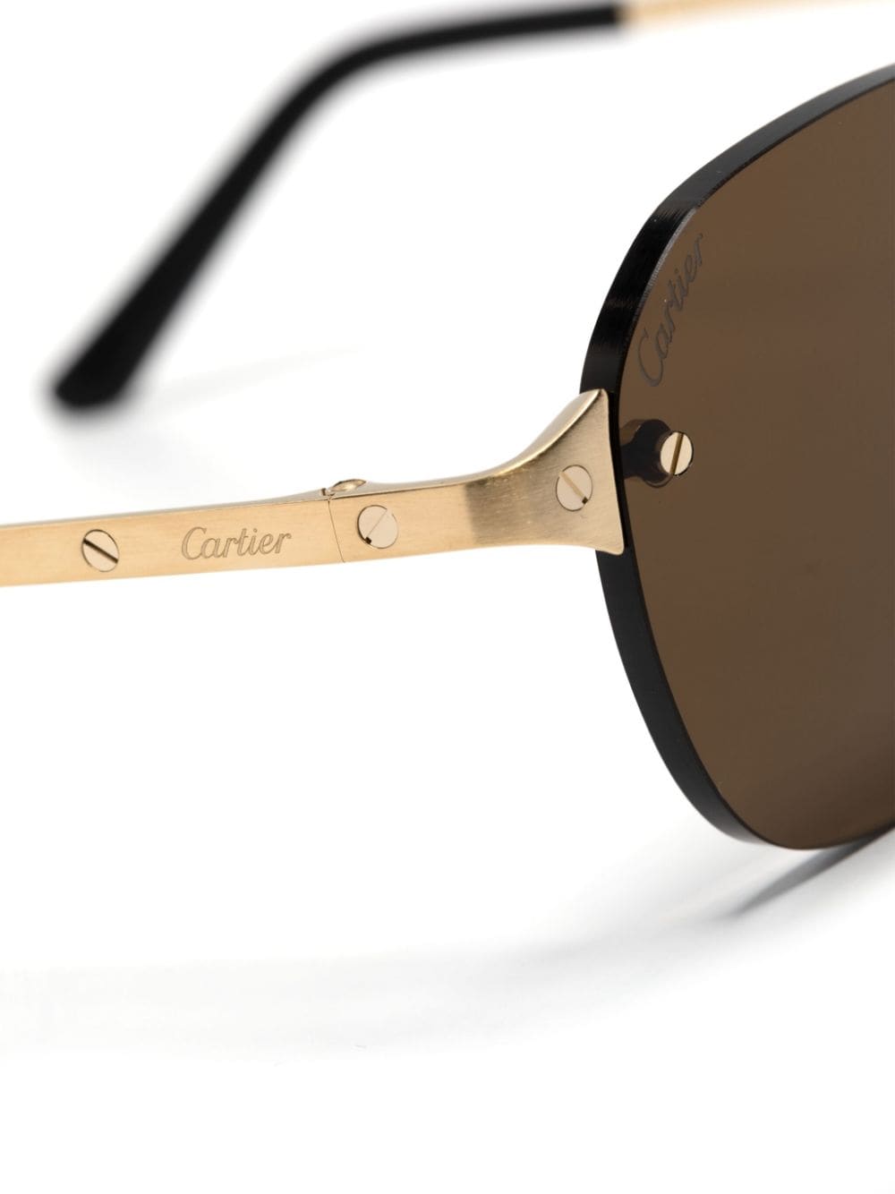 Shop Cartier Santos Round-frame Sunglasses In Gold