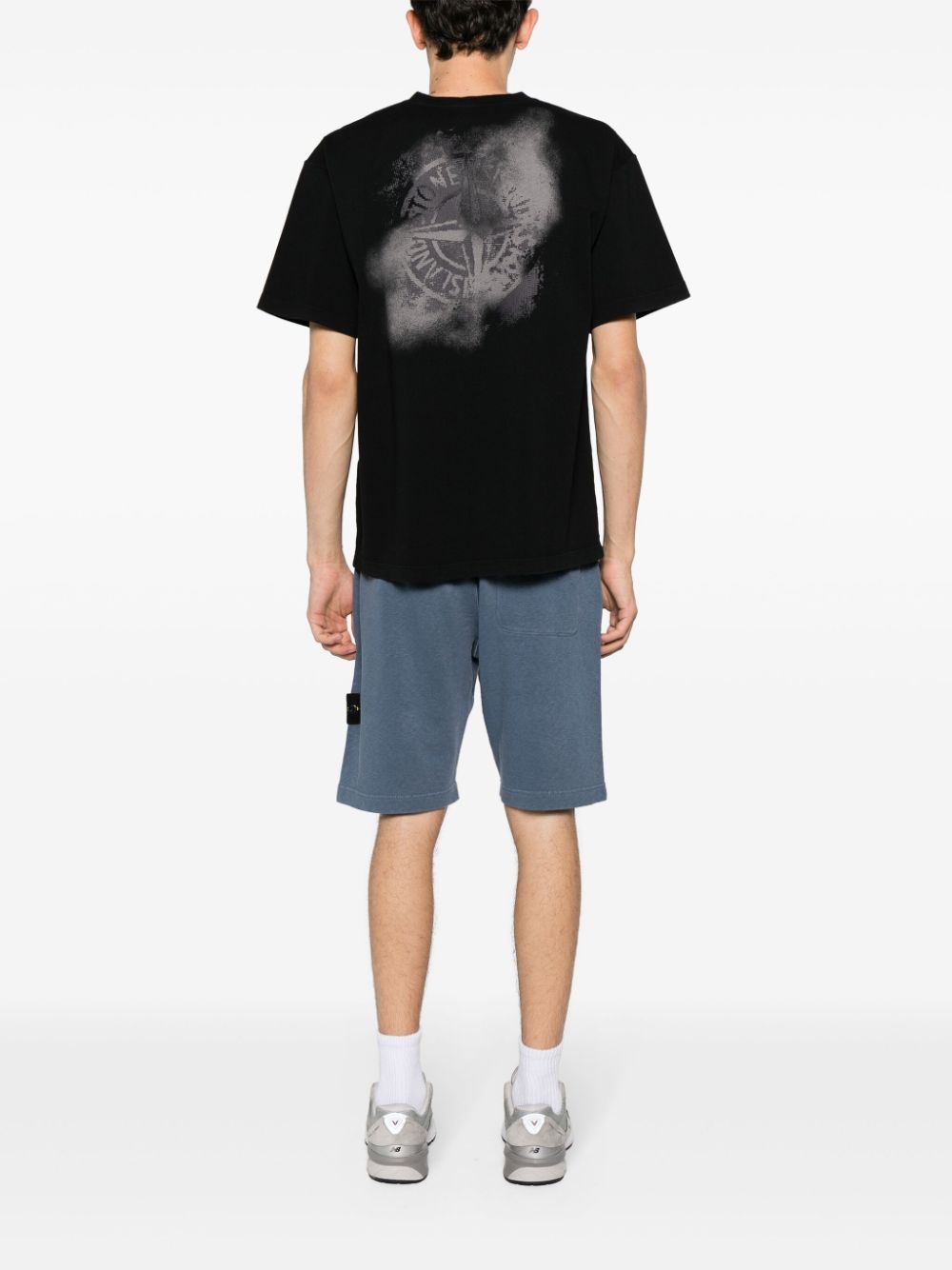 Shop Stone Island Compass-print Cotton T-shirt In 黑色