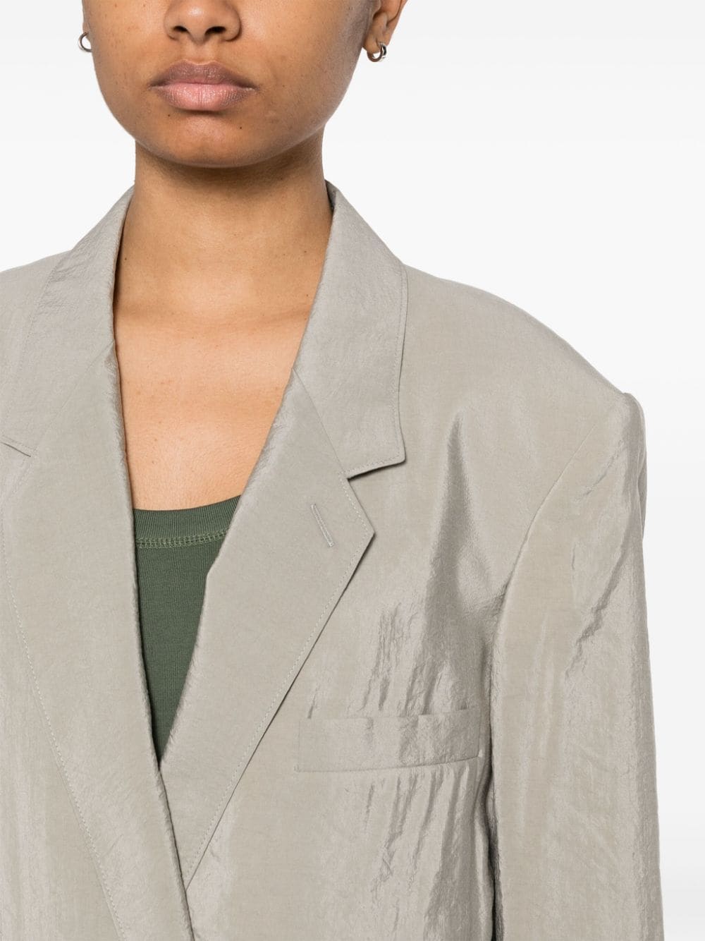Shop Lemaire Double-breasted Crinkled Blazer In Grey