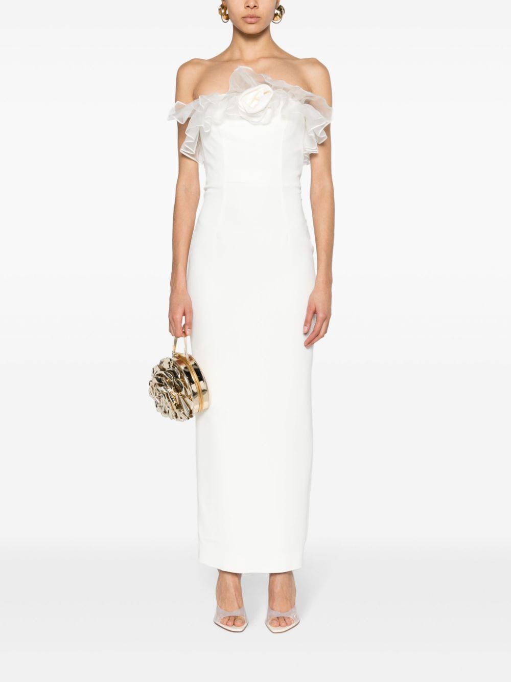 Shop Alessandra Rich Floral-appliqué Cady Gown In Neutrals