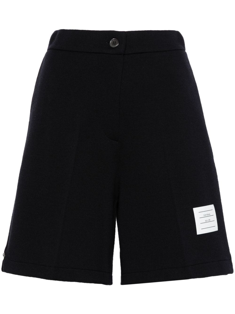 Shop Thom Browne Name-tag Ribbed Shorts In Blue